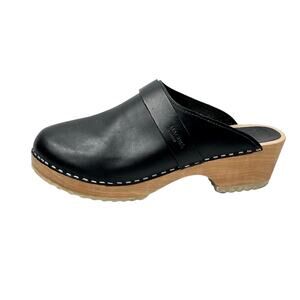 Maguba Berkeley Women's Black Leather Round Slip On Clogs Mules Shoes Size 10